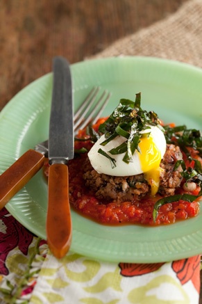 Ham and Black Eyed Pea Cake with a Roasted Red Pepper Sauce